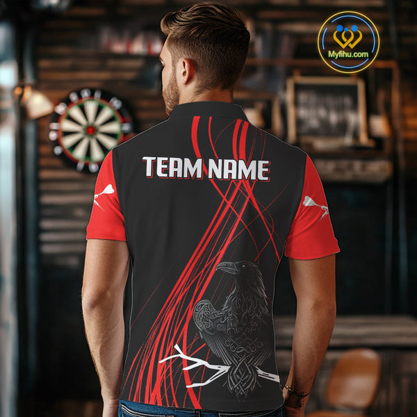 Custom Red Celtic Raven Dart Polo Shirts For Men, Tribal Dart Team Jerseys NYN0105