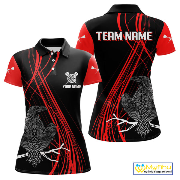 Custom Red Celtic Raven Dart Polo Shirts For Women, Tribal Dart Team Jerseys NYN0105
