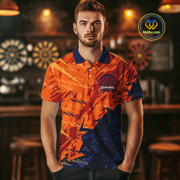 Custom Black And Orange Camo Dartboard Dart Team Men Polo Shirts, Dart Jerseys NYN0231