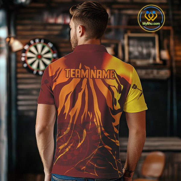 Custom Brown And Orange Flame Darboard Dart Team Polo Shirts For Men, Dart Jerseys NYN0232