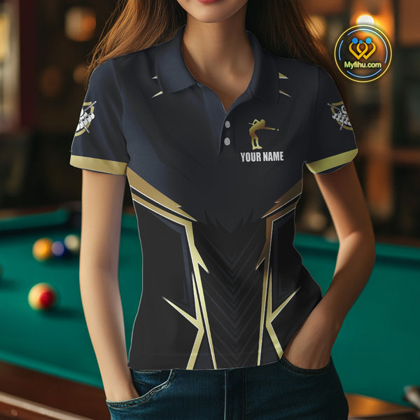 Billiard Jerseys For Women Custom Polo & Quarter-Zip Billiard Team Shirts, 8 Ball Pool Shirt |Gold TDM3978