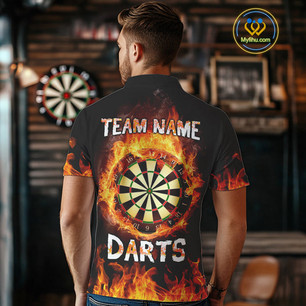Custom Fire Flame Dartboard Dart Team Men Polo Shirts, Dart Tournament Shirt NYN0240
