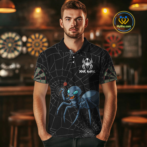 Custom Funny Spider Play Dart Team Men Polo Shirts, Halloween Dart Jerseys NYN0245