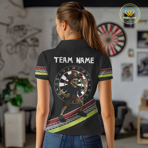 Custom Funny Pirate Skull Dart Polo Shirts For Women, Dart Team Tournament Shirt NYN0252