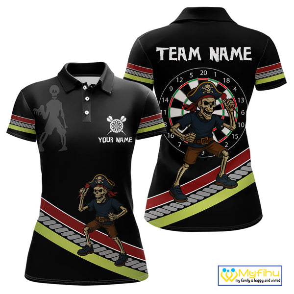 Custom Funny Pirate Skull Dart Polo Shirts For Women, Dart Team Tournament Shirt NYN0252