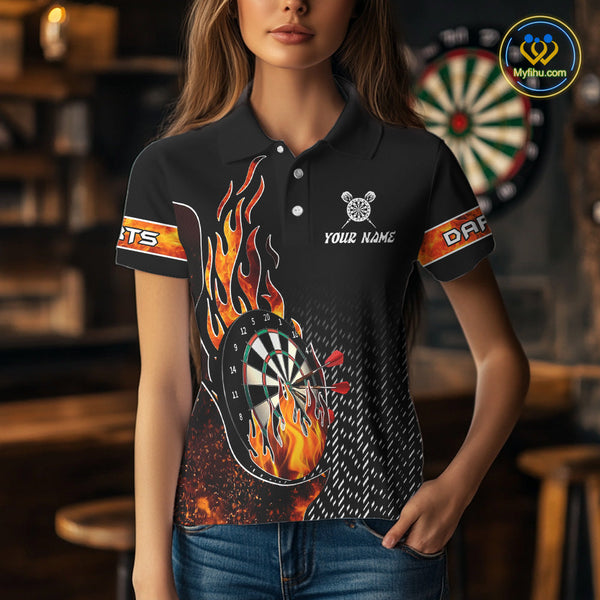 Custom Fire Flame Dartboard Dart Team Polo Shirts For Women, Dart League Shirt NYN0253
