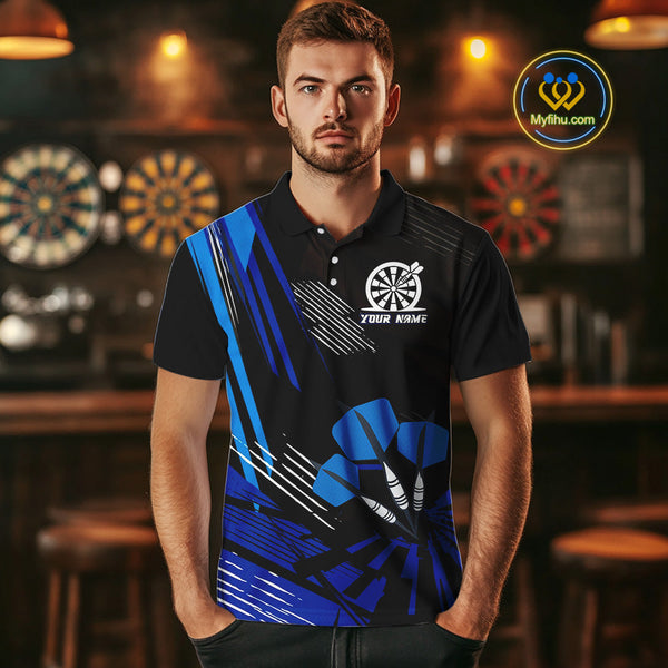 Custom Black And Blue Darts Jerseys, Dart Tournament Polo Shirt For Men NYN0513