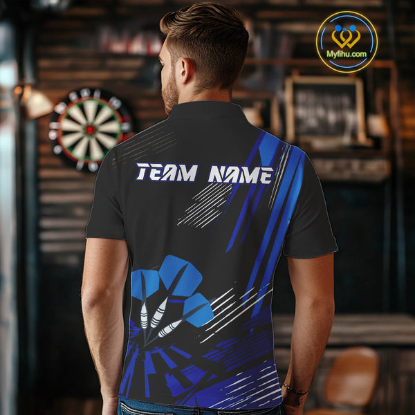 Custom Black And Blue Darts Jerseys, Dart Tournament Polo Shirt For Men NYN0513