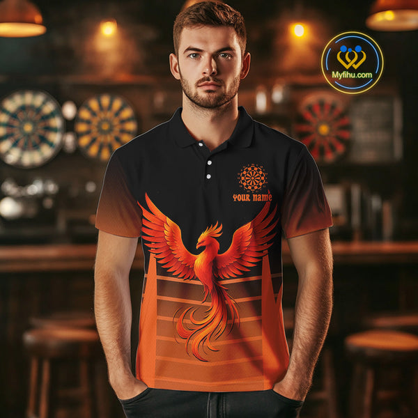 Custom Fire Flame Dartboard Phoenix Dart Team Men Polo Shirts, Dart League Shirt NYN0261