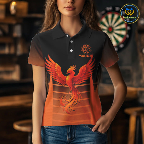 Custom Fire Flame Dartboard Phoenix Dart Team Women Polo Shirts, Dart League Shirt NYN0261