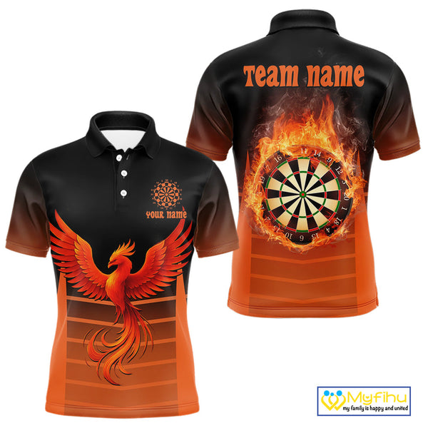 Custom Fire Flame Dartboard Phoenix Dart Team Men Polo Shirts, Dart League Shirt NYN0261