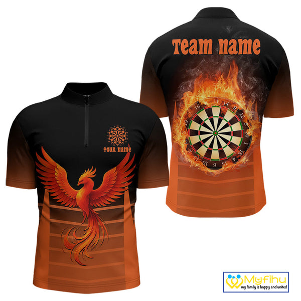 Custom Fire Flame Dartboard Phoenix Dart Team Men Quarter-Zip Shirts, Dart League Shirt NYN0261