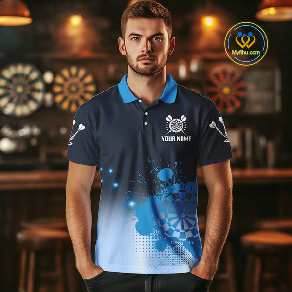 Custom Black And Blue Splatter Dartboard Dart Polo Shirts For Men, Dart Team Shirt NYN0267
