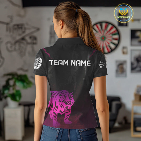 Custom Black And Purple Pink Tiger Dart Polo Team Shirts For Women, Tiger Dart Jerseys NYN0278