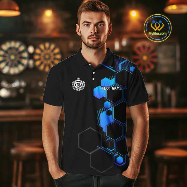 Custom Black And Blue Dartboard Jerseys, Dart Team Polo Shirt For Men NYN0559
