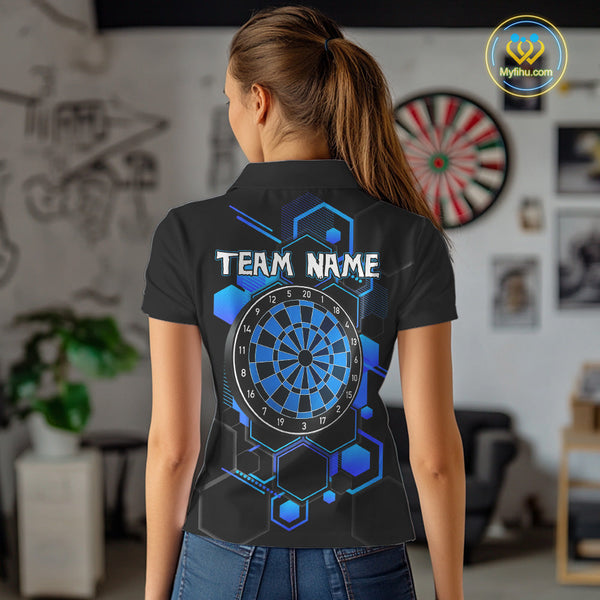 Custom Black And Blue Dartboard Jerseys, Dart Team Polo Shirt For Women NYN0559