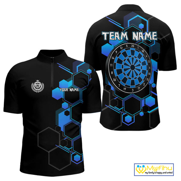 Custom Black And Blue Dartboard Jerseys, Dart Team Quarter-Zip Shirt For Men NYN0559