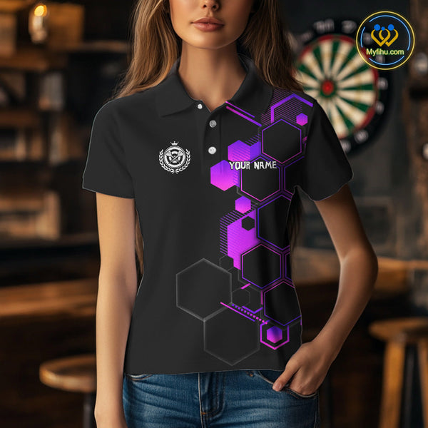 Custom Black And Purple Dartboard Jerseys, Dart Team Polo Shirt For Women NYN0560