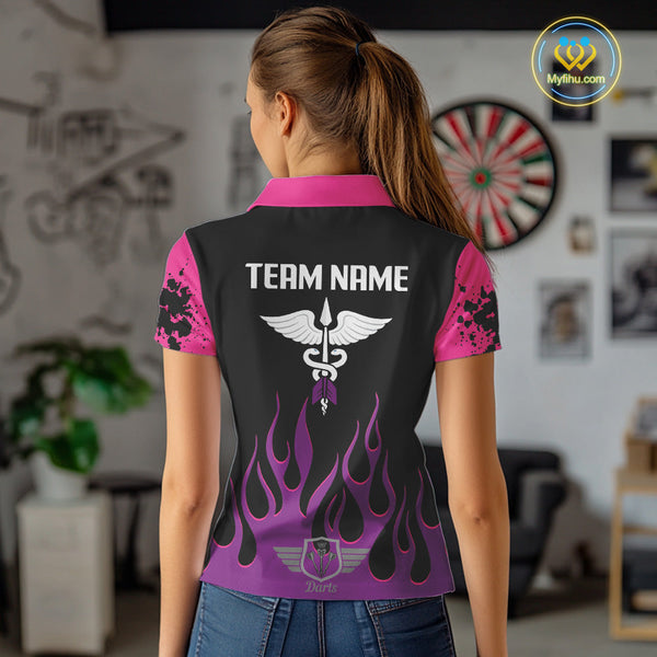 Custom Purple And Pink Flame Dart Wings Dart Polo Shirt For Women, Dart Jersey NYN0565