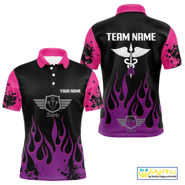 Custom Purple And Pink Flame Dart Wings Dart Polo Shirt For Men, Dart Jersey NYN0565