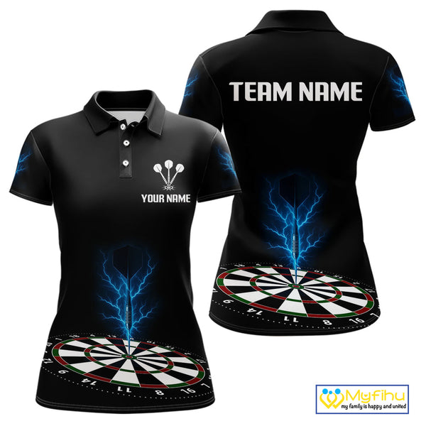Custom Blue Thunder Lightning Darts Team Polo Shirts For Women, Dart Jersey NYN0301