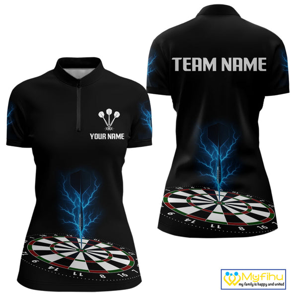 Custom Blue Thunder Lightning Darts Team Quarter-Zip Shirts For Women, Dart Jersey NYN0301