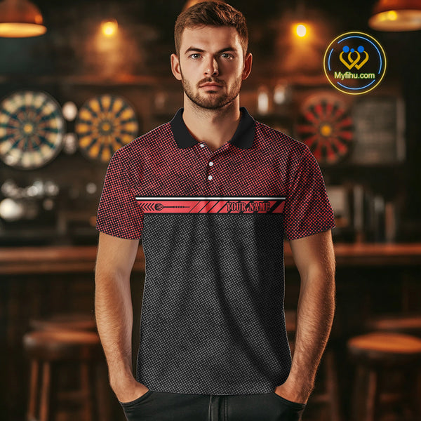Custom Black And Red Flame Skull Dart Team Men Polo Shirts, Halloween Dart Outfit NYN0314