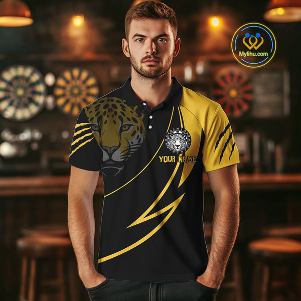 Custom Black And Yellow Panther Dart Team Men Polo Shirts, Panther Dart Jerseys NYN0323