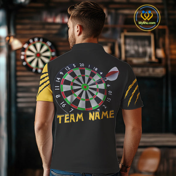 Custom Black And Yellow Panther Dart Team Men Polo Shirts, Panther Dart Jerseys NYN0323