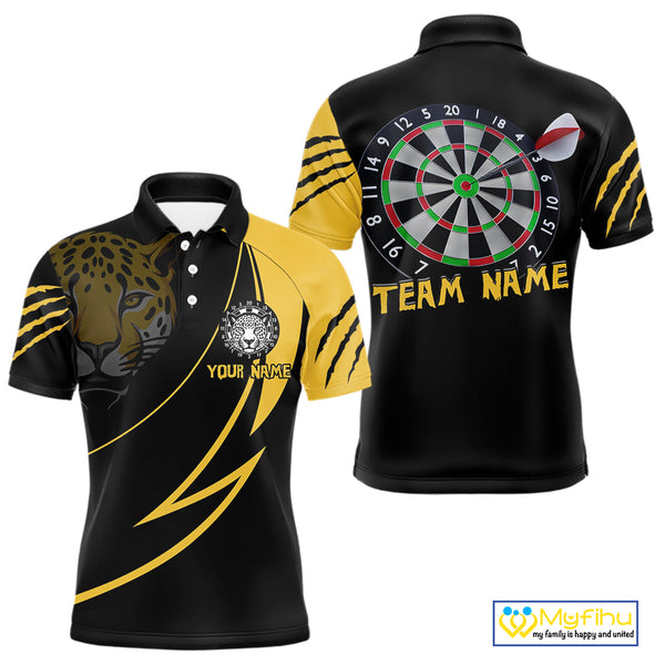 Custom Black And Yellow Panther Dart Team Men Polo Shirts, Panther Dart Jerseys NYN0323