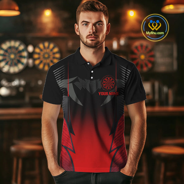 Custom Black And Red Phoenix Dart Team Men Polo Shirts, Dart League Shirt NYN0333