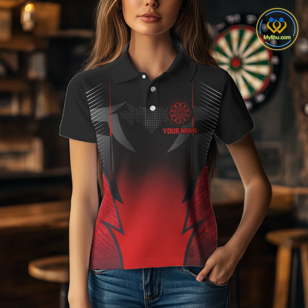 Custom Black And Red Phoenix Dart Team Women Polo Shirts, Dart League Shirt NYN0333