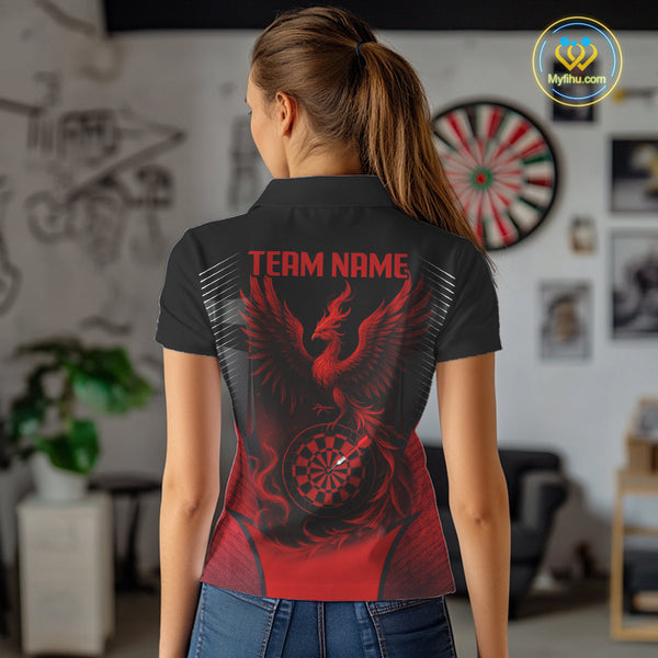 Custom Black And Red Phoenix Dart Team Women Polo Shirts, Dart League Shirt NYN0333