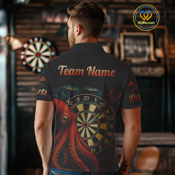 Custom Vintage Red Octopus Dart Polo Shirts For Men, Retro Dart Shirt NYN0344