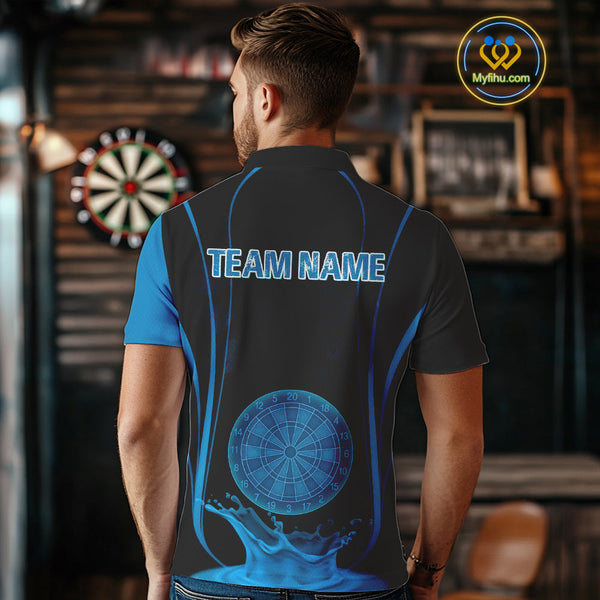 Custom Black And Blue Water Splash Dartboard Dart Team Men Polo Shirt, Dart Jerseys NYN0617