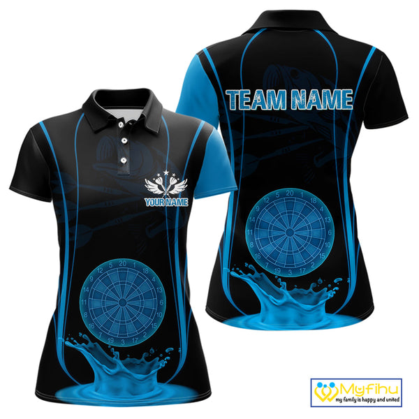 Custom Black And Blue Water Splash Dartboard Dart Team Women Polo Shirt, Dart Jerseys NYN0617