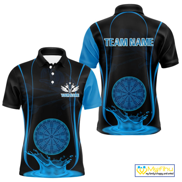 Custom Black And Blue Water Splash Dartboard Dart Team Men Polo Shirt, Dart Jerseys NYN0617