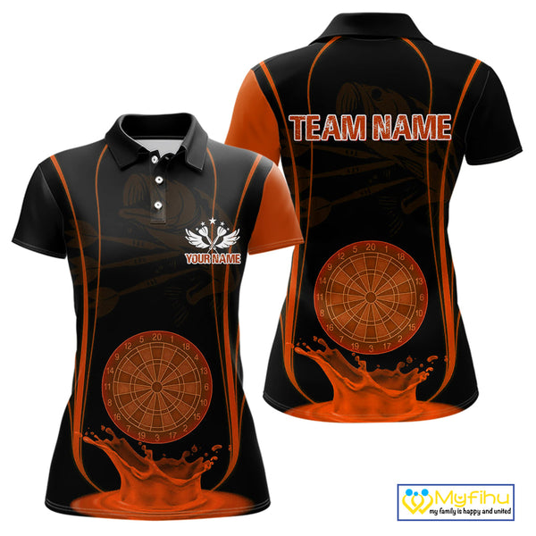 Custom Black And Orange Water Splash Dartboard Dart Team Women Polo Shirt, Dart Jerseys NYN0618