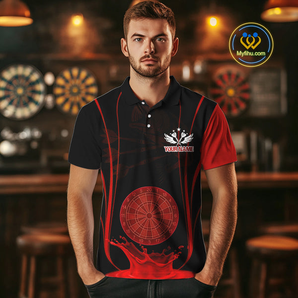 Custom Black And Red Water Splash Dartboard Dart Team Men Polo Shirt, Dart Jerseys NYN0619