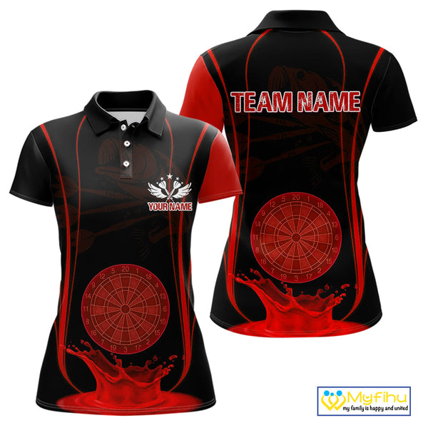 Custom Black And Red Water Splash Dartboard Dart Team Women Polo Shirt, Dart Jerseys NYN0619