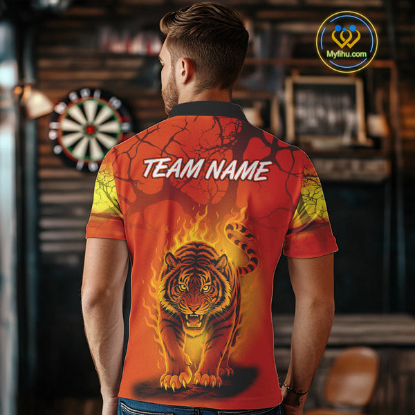 Custom Fire Flame Tiger Dart Team Men Polo Shirts, Tiger Dart Jerseys With Name NYN0357