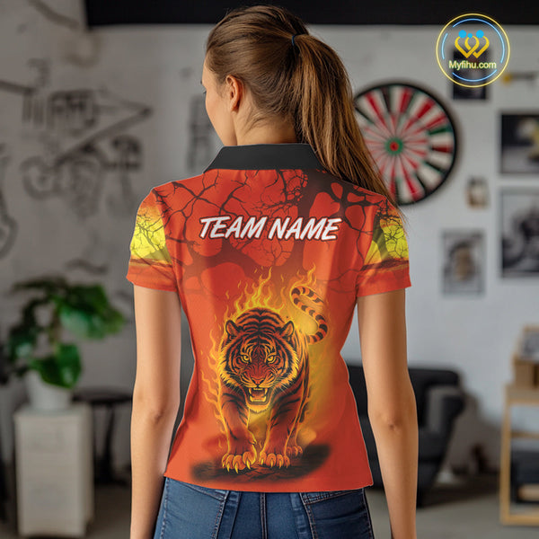Custom Fire Flame Tiger Dart Team Women Polo Shirts, Tiger Dart Jerseys With Name NYN0357