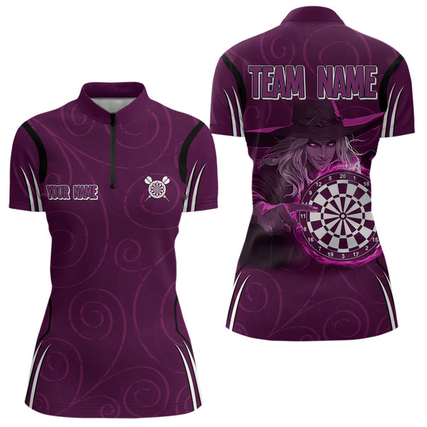 Custom  Purple Halloween Dart Team Women Quarter-Zip Shirts, Dart Witch Shirt NYN0026