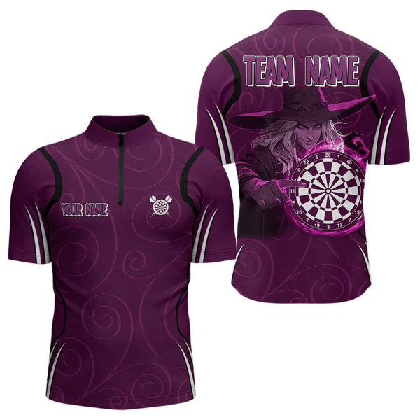 Custom  Purple Halloween Dart Team Men Quarter-Zip Shirts, Dart Witch Shirt NYN0026