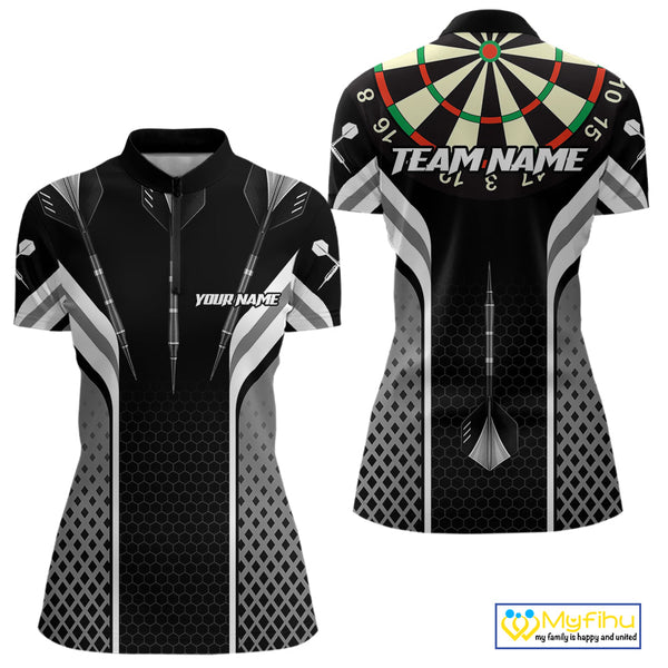 Custom Black And White Dart Jerseys, Dart Team Women Quarter-Zip Shirt, Dart League Shirt NYN0361