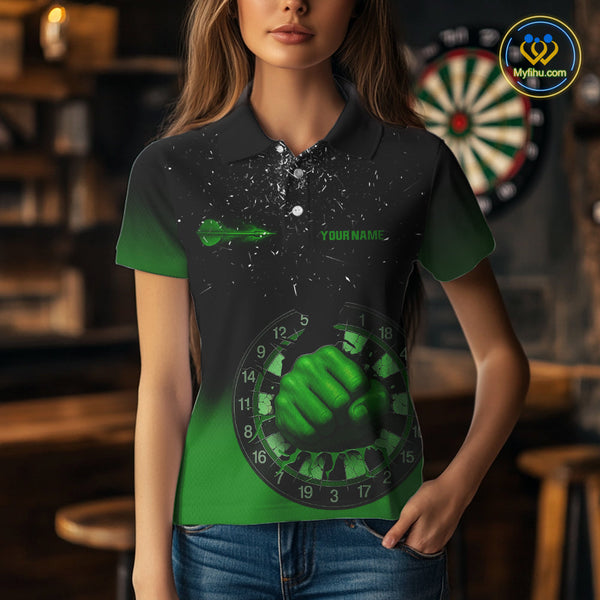 Custom Black And Green Dart Punch Dart Team Women Polo Shirts, Dart Jerseys NYN0368