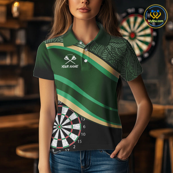 Custom Green Tribal Dart Team Women Polo Shirts, Tribal Dart Jerseys NYN0371