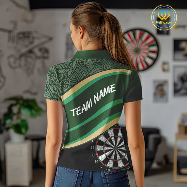Custom Green Tribal Dart Team Women Polo Shirts, Tribal Dart Jerseys NYN0371