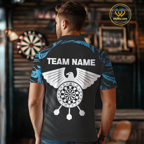 Custom Black And Blue Camo Eagle Dartboard Dart Polo Shirts For Men, Dart Team League Shirt NYN0379