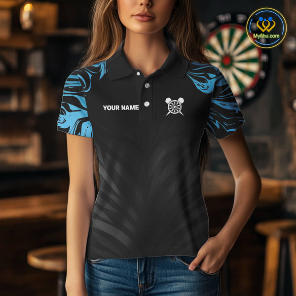 Custom Black And Blue Camo Eagle Dartboard Dart Women Polo Shirts, Dart Team League Shirt NYN0379